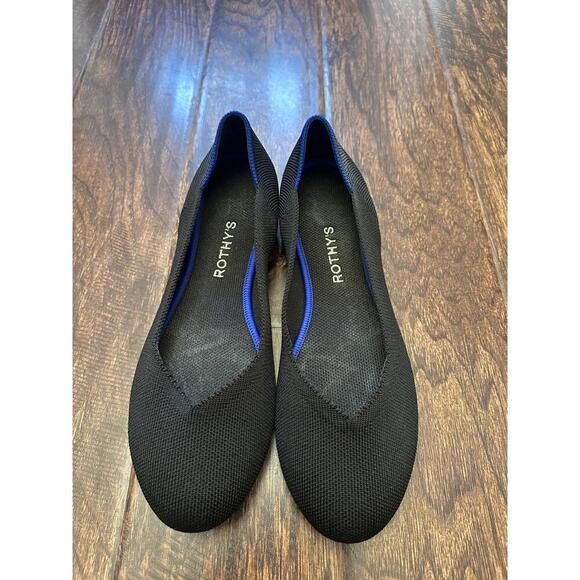 ROTHYS The Flat Womens 9.5 Black Blue Trim Washable Recycled Flats - Picture 1 of 6